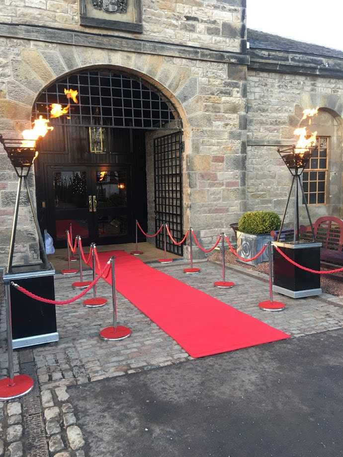 Red Carpet, Ropes and Poles with Gas Flames Edinburgh Scotland